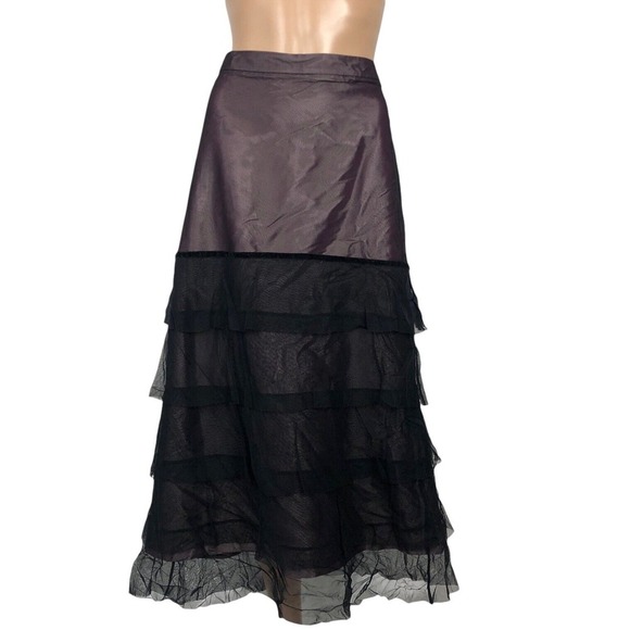 Ronen Chen Satin Ruffle Midi Skirt Size 3‎ US 10 Whimsigoth Y2K